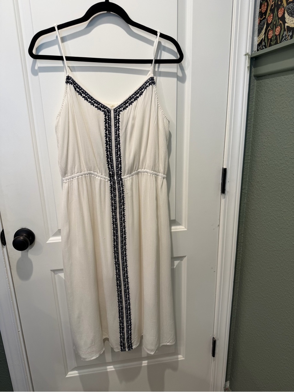 Tera by Vince Camuto Cream Sundress with Navy Embroidered Trim